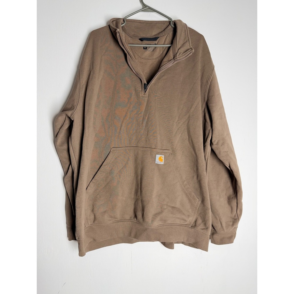 Carhartt Loose Fit Quarter Zip Sweatshirt Mens 2XL Brown Pullover Mock Neck